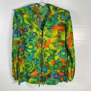 Vintage Mardi Modes Shirt Womens 10 Multicolor Tie Dye Psychedelic Blouse 70s